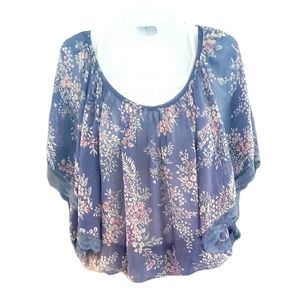 Pleione Blue Lightweight Floral Lace Top